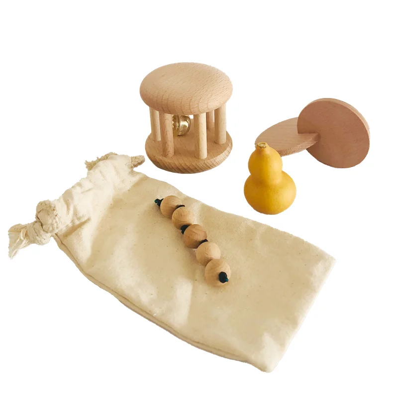 Kids Education Tools - Drewniane grzechotka z dzwonkiem Montessori zazębiające
